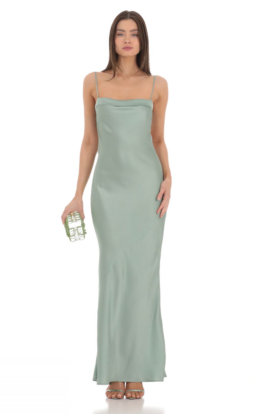 Satin Open Back Maxi Dress in Sage