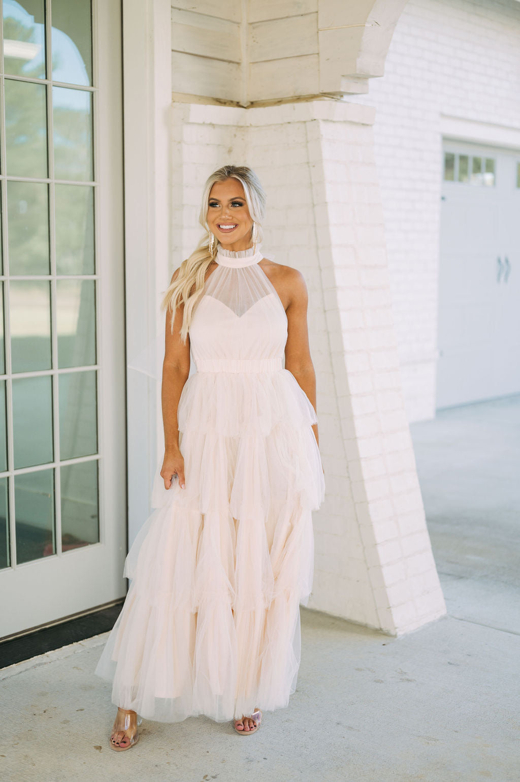 Tiered Tulle Maxi Dress-Cream