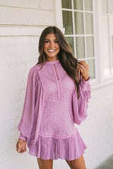 Eleanor Pleated Lace DressDusty Lavender