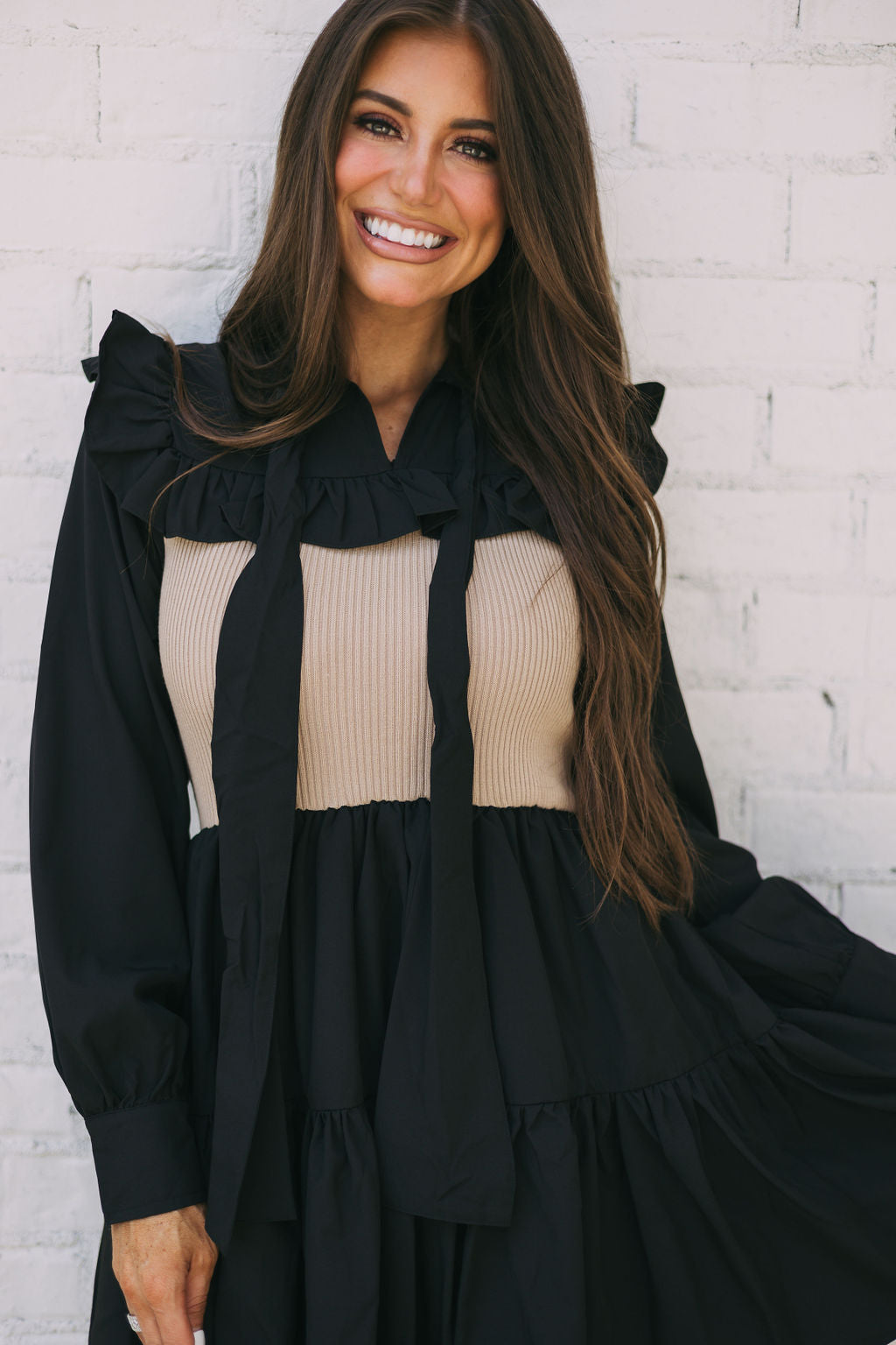 Sweater Contrasted Ruffle Dress