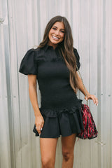 Blakely Smocked Mini Dress Black