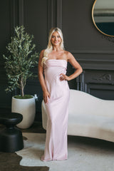 Strapless Satin Gown-Blush