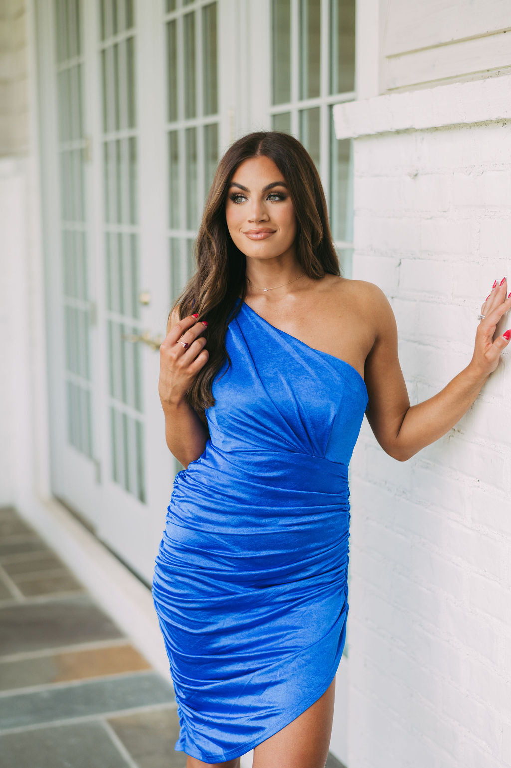 One Shoulder Asymmetrical Dress-Blue