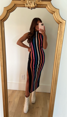 Striped Knit Midi Dress Multicolored