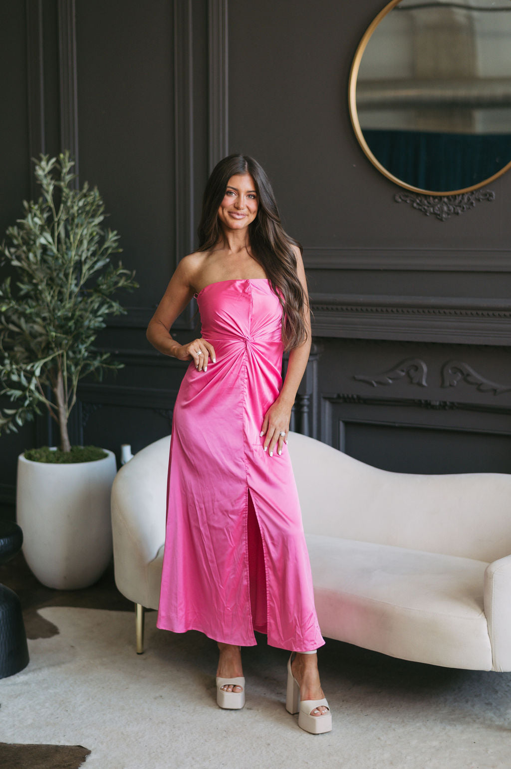 Luna Strapless Satin Dress Pink