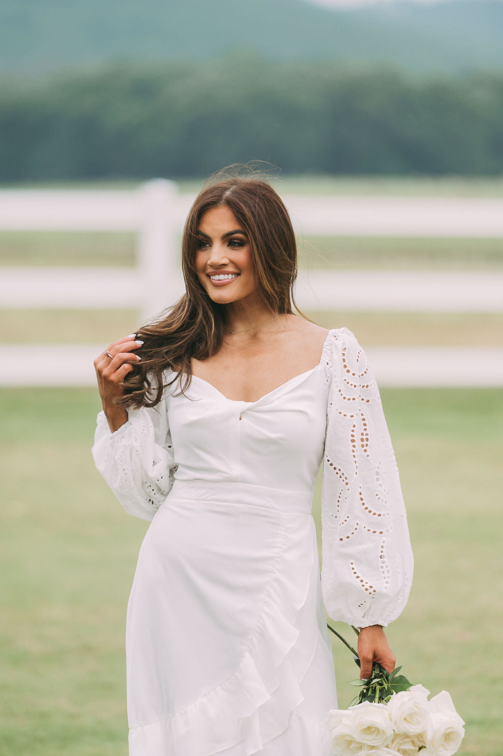 Eyelet Sleeve Ruffled Maxi White