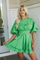 Puff Sleeve Cut Out Dress Green