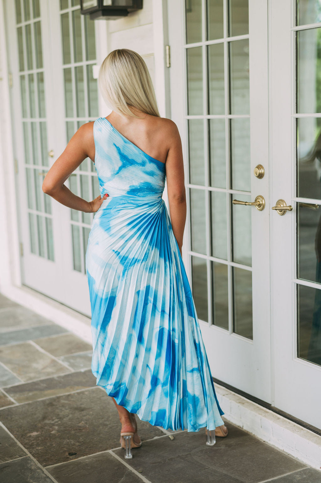 One Shoulder Tie Dye Midi Dress