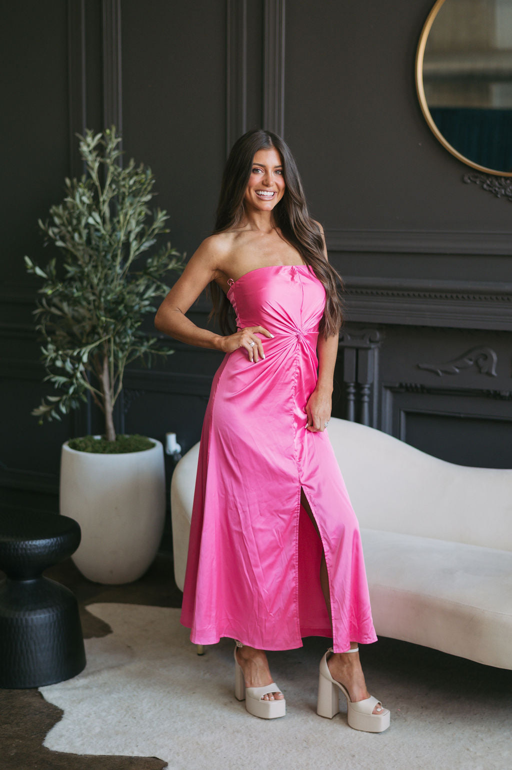 Luna Strapless Satin Dress Pink