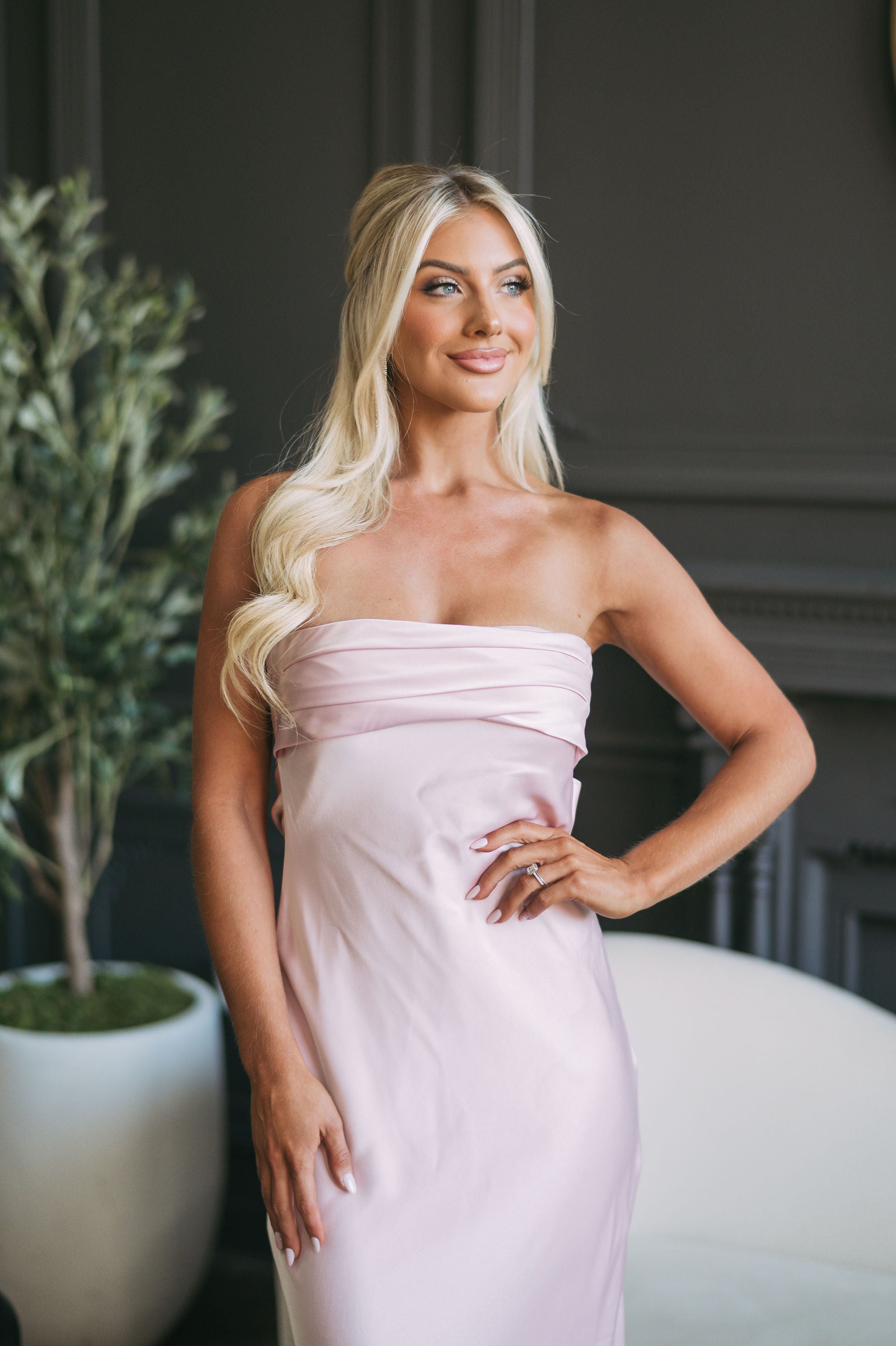 Strapless Satin Gown-Blush