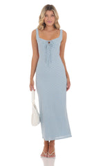 Eyelet Double Ties Maxi Dress in Blue