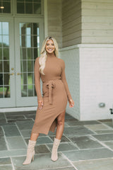 Blakely Ribbed Knit Midi Dress Caramel