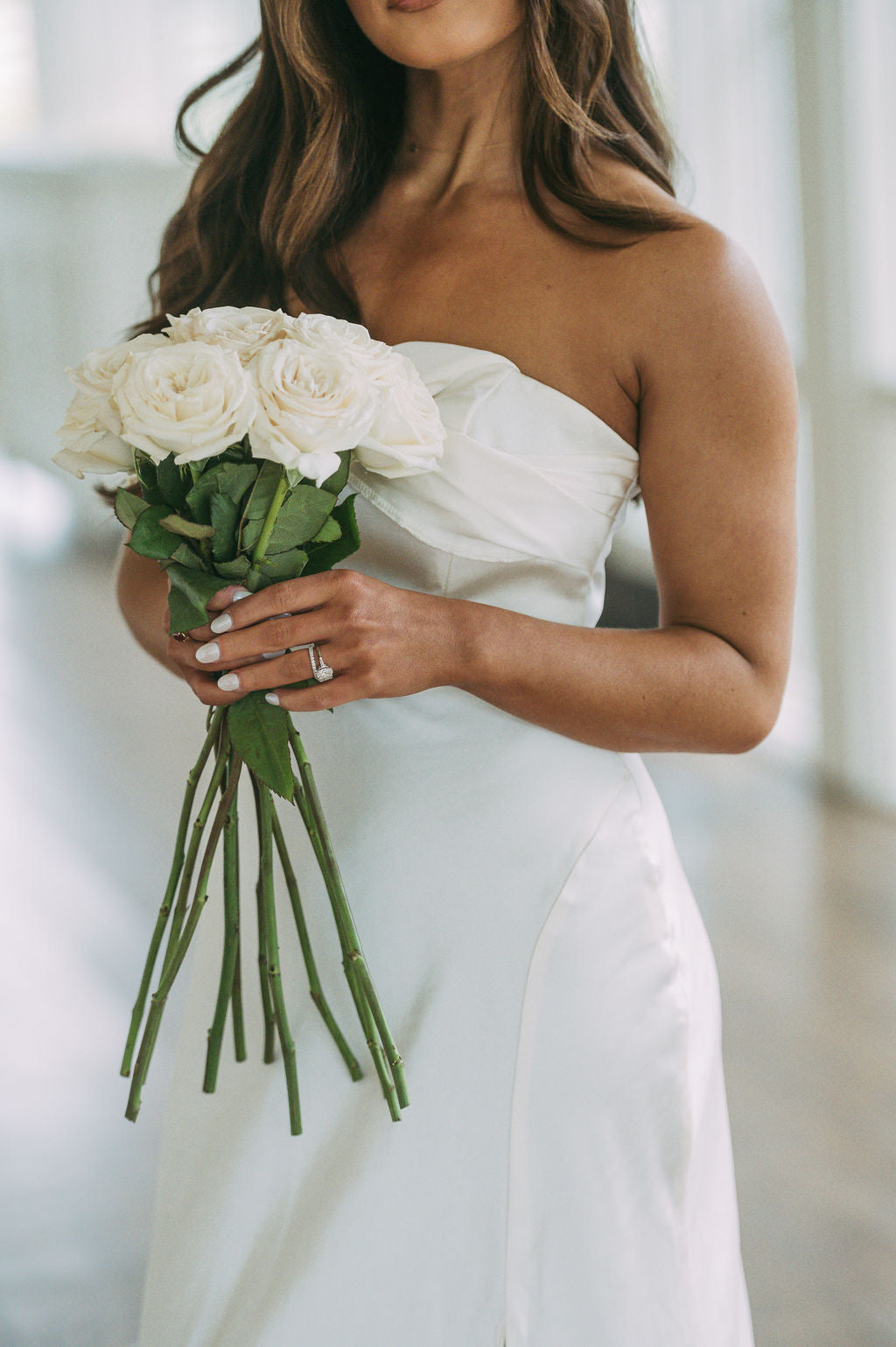 Strapless Satin Maxi Dress-Cream