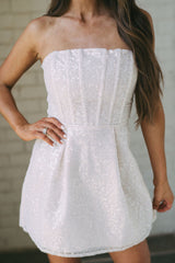 Strapless Sequin Glitter Dressoff white