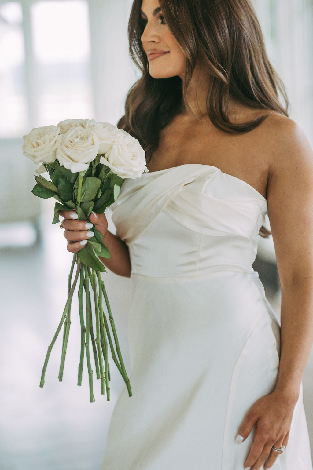 Strapless Satin Maxi Dress-Cream