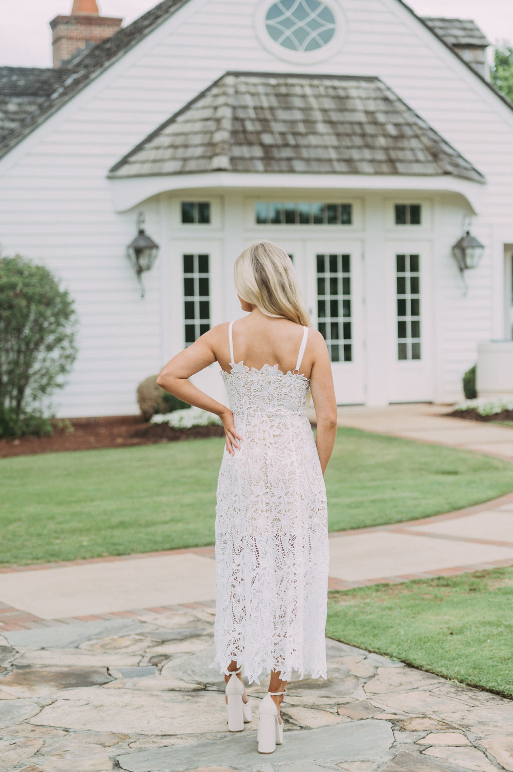 Crochet Strappy Midi Dress-White