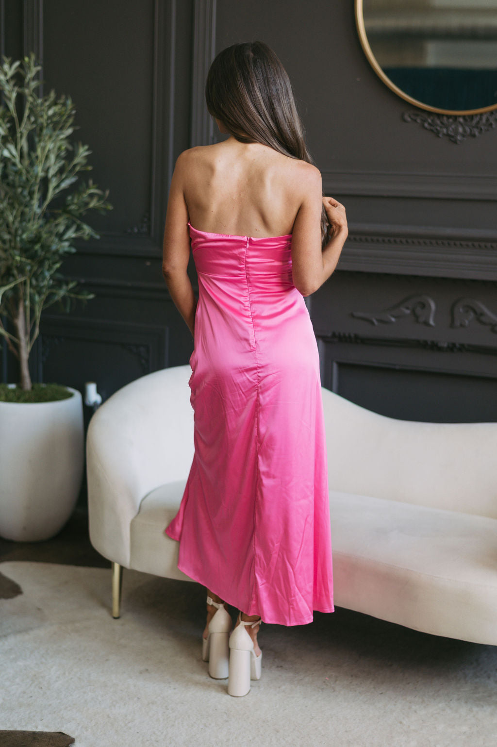 Luna Strapless Satin Dress Pink