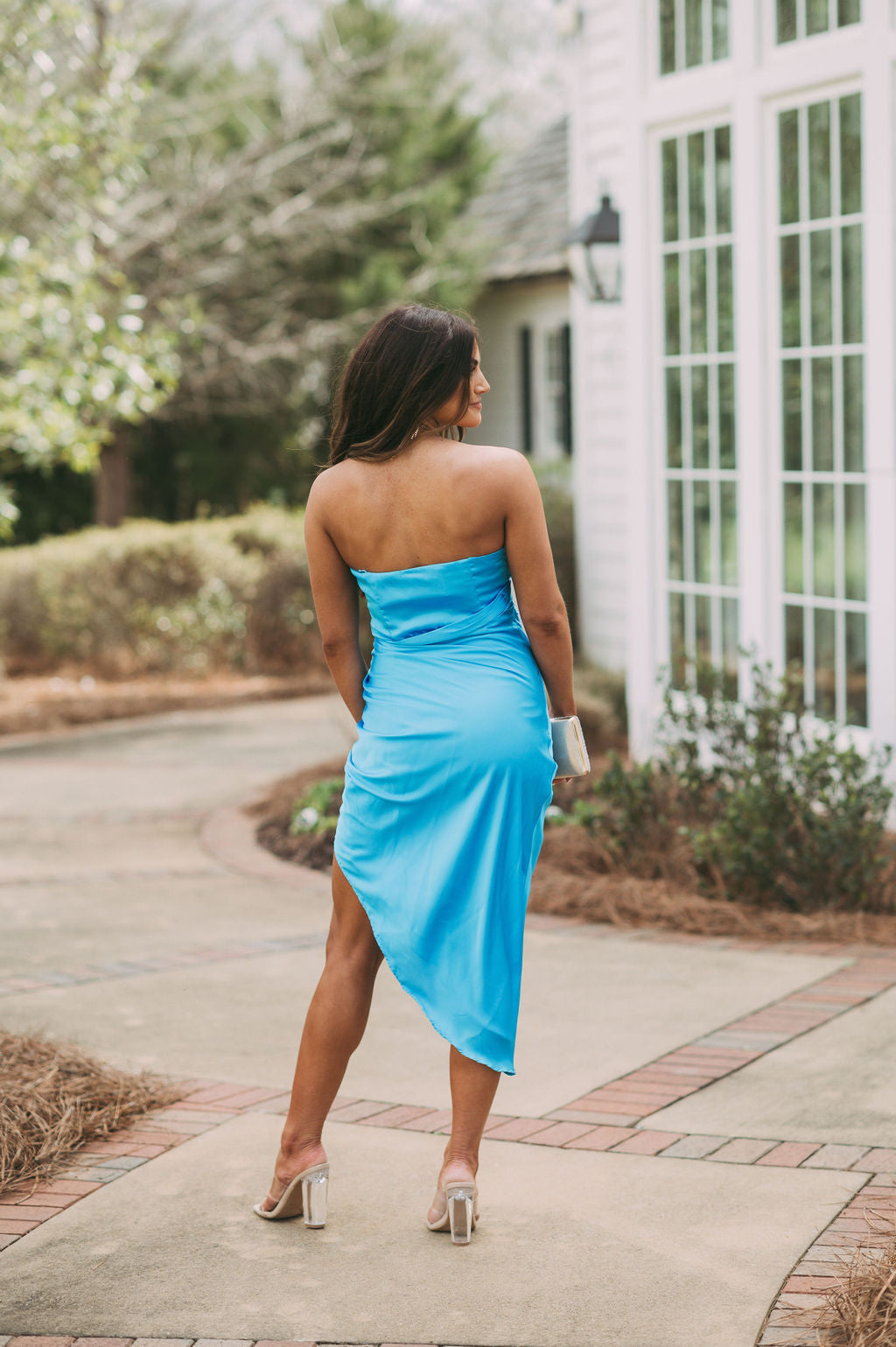 Side Draped Satin DressBlue