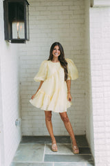 Organza Puff Sleeve Dress-Yellow