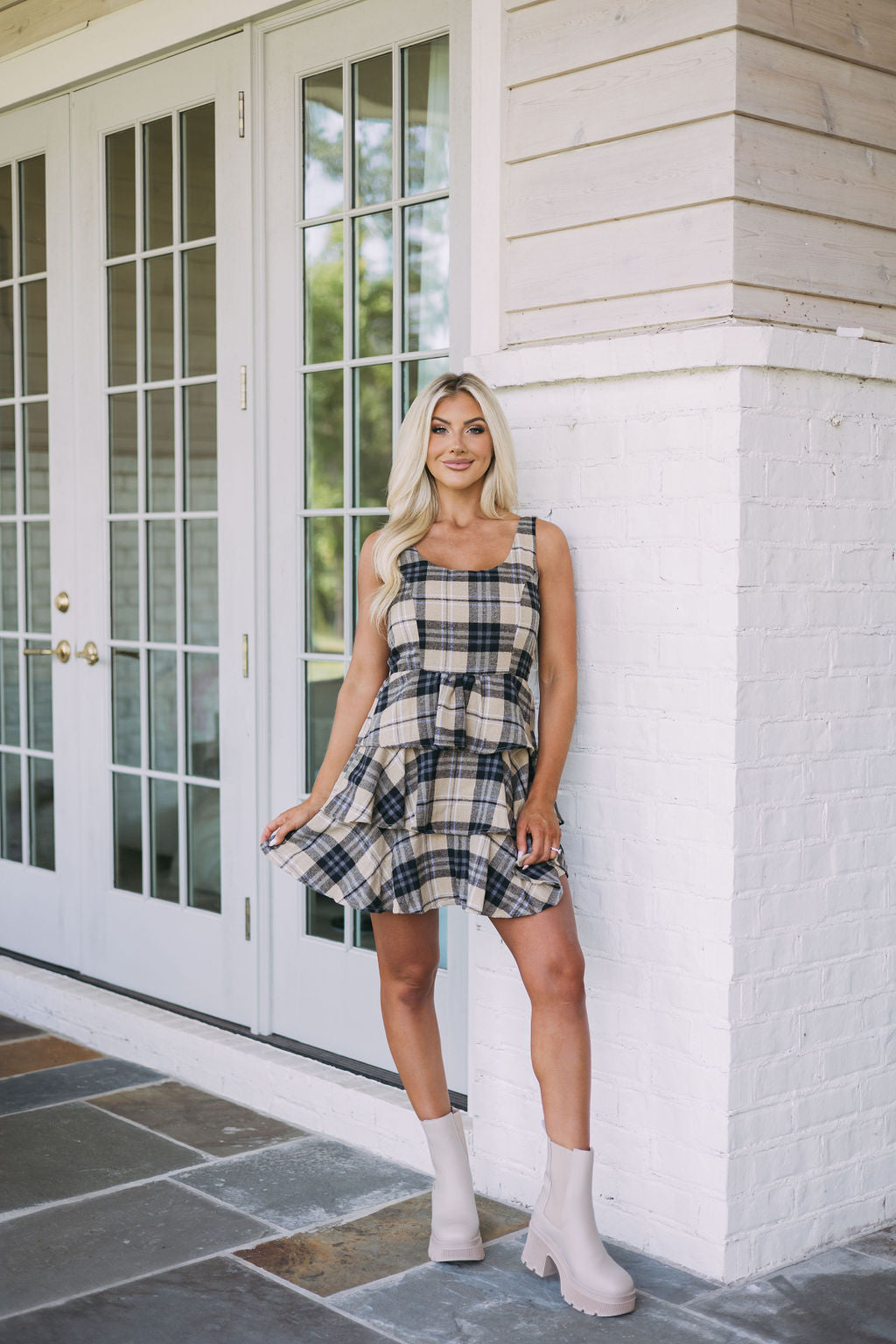 Plaid Ruffle Detailed Dress