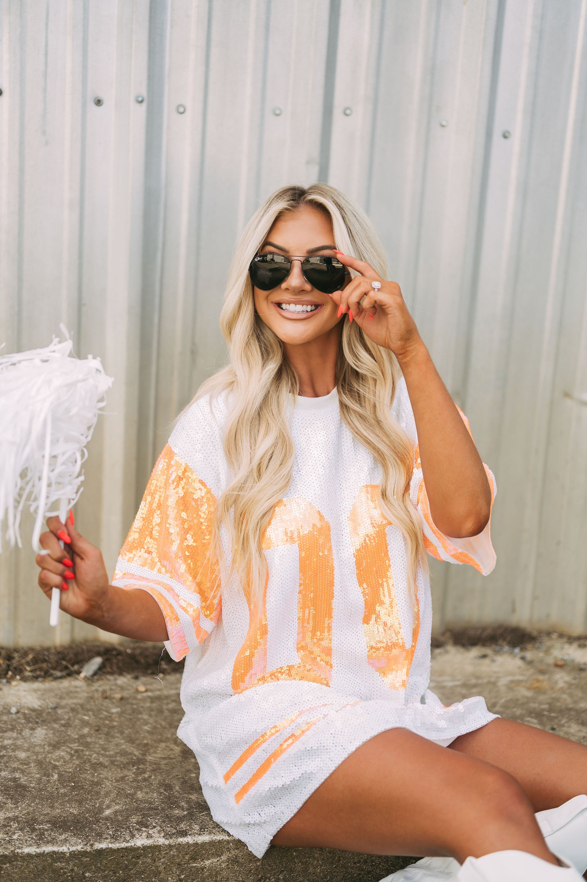 Orange/White Sequin Jersey Dress