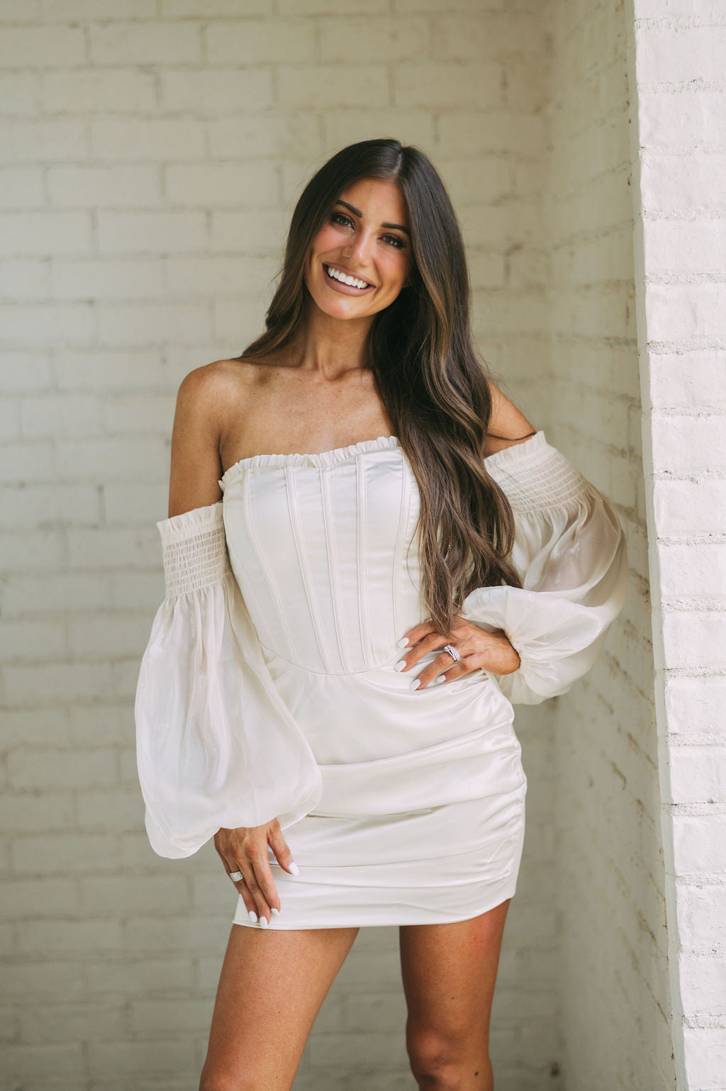 Off the Shoulder Corset Dress-Cream