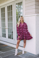 Velour Textured Shirt Dress-Dark Mauve