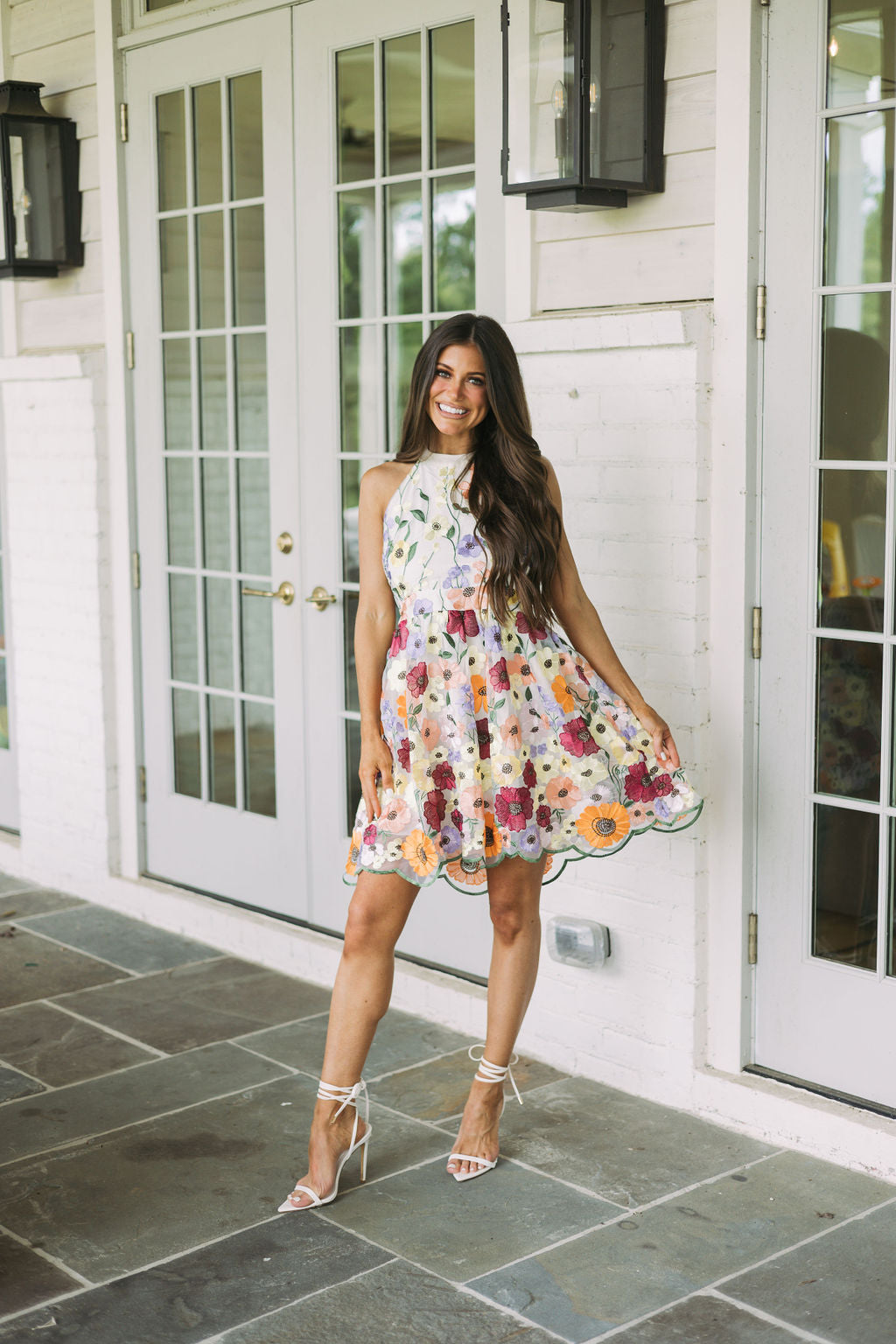 Floral Embellished Halter Dress