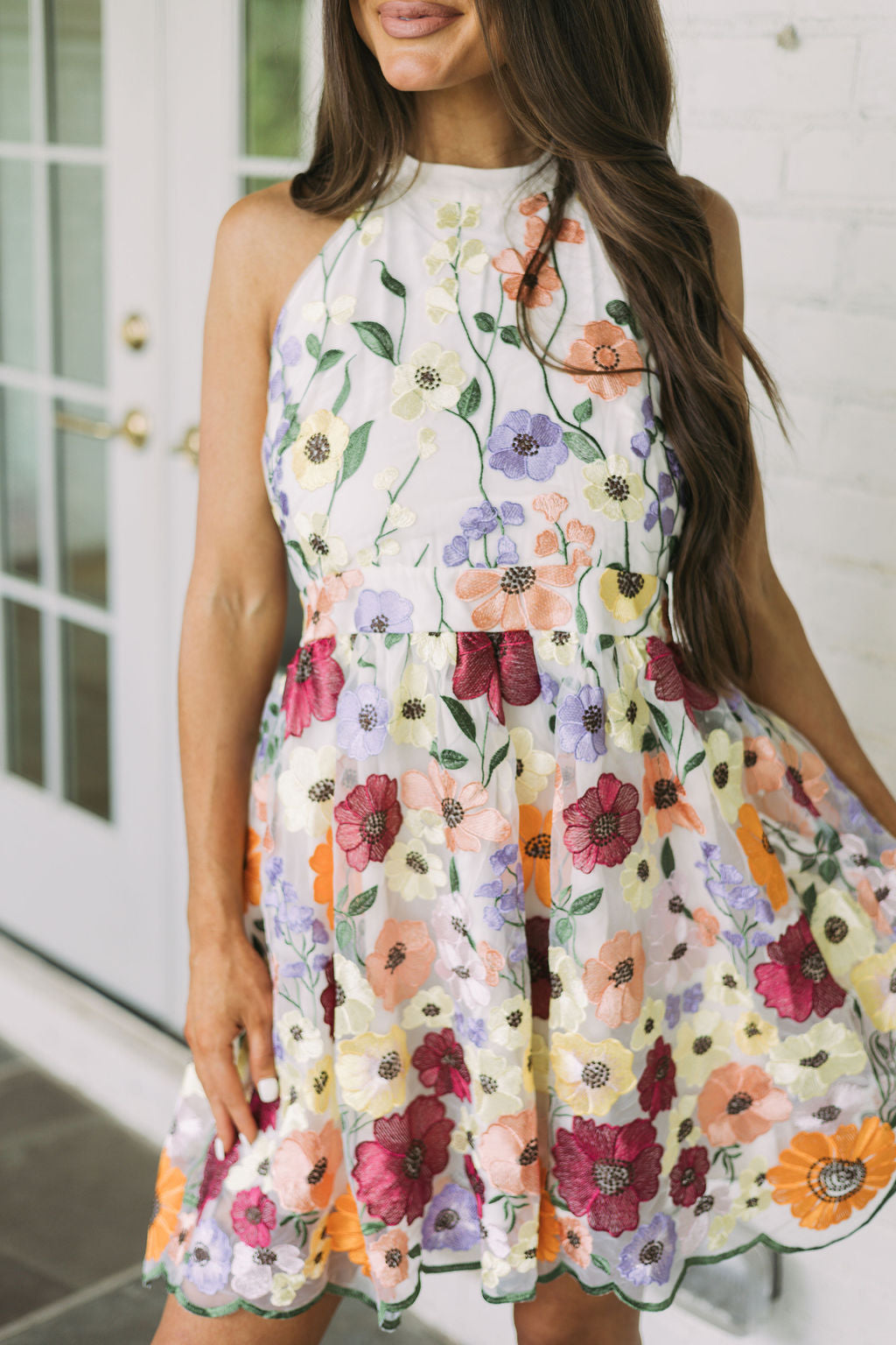 Floral Embellished Halter Dress