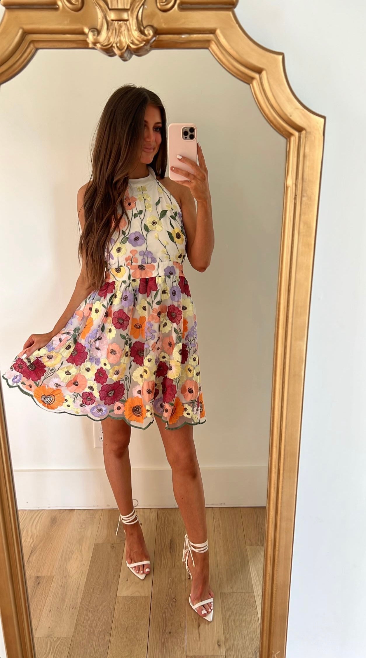 Floral Embellished Halter Dress