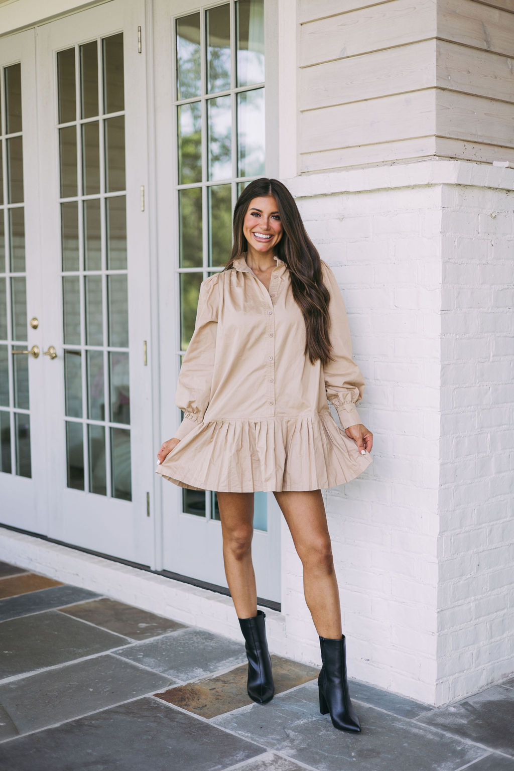 Pleated Hem Shirt Dress