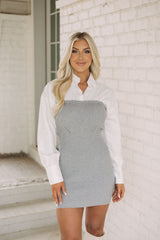 Sweater Knit Collared Dress Grey