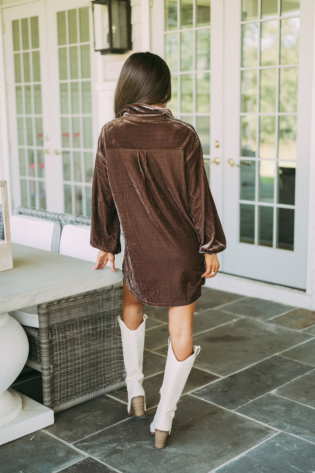 Velvet Button Down Dress-Brown