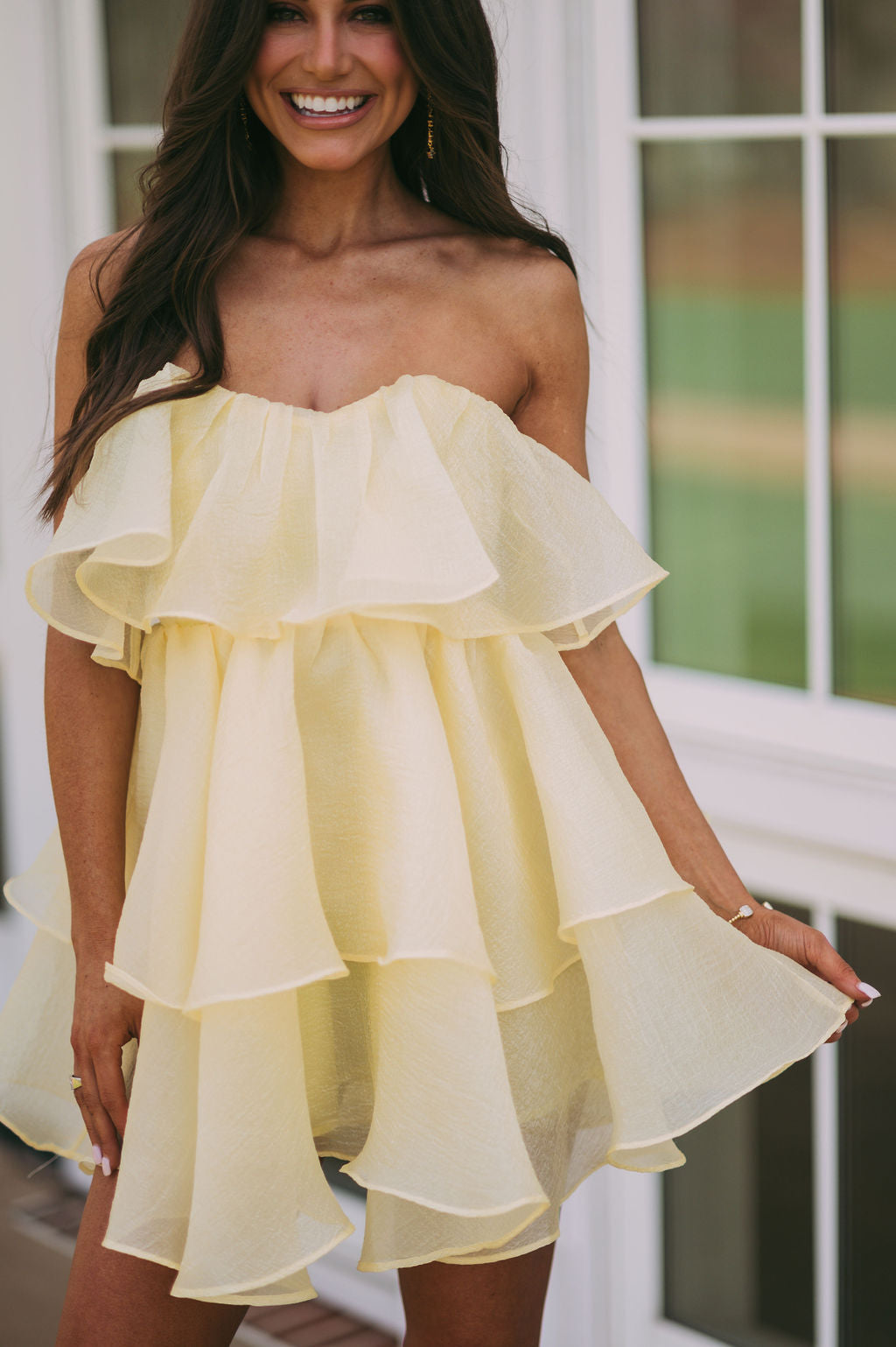 Organza Tiered Ruffle DressYellow