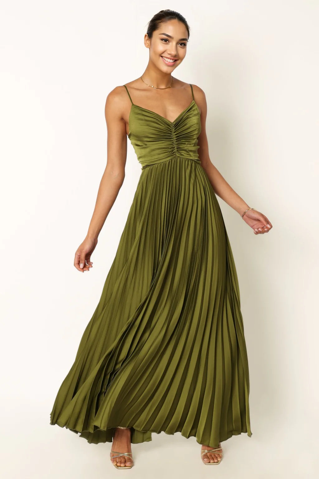 Naira Pleated Maxi Dress Palm Green