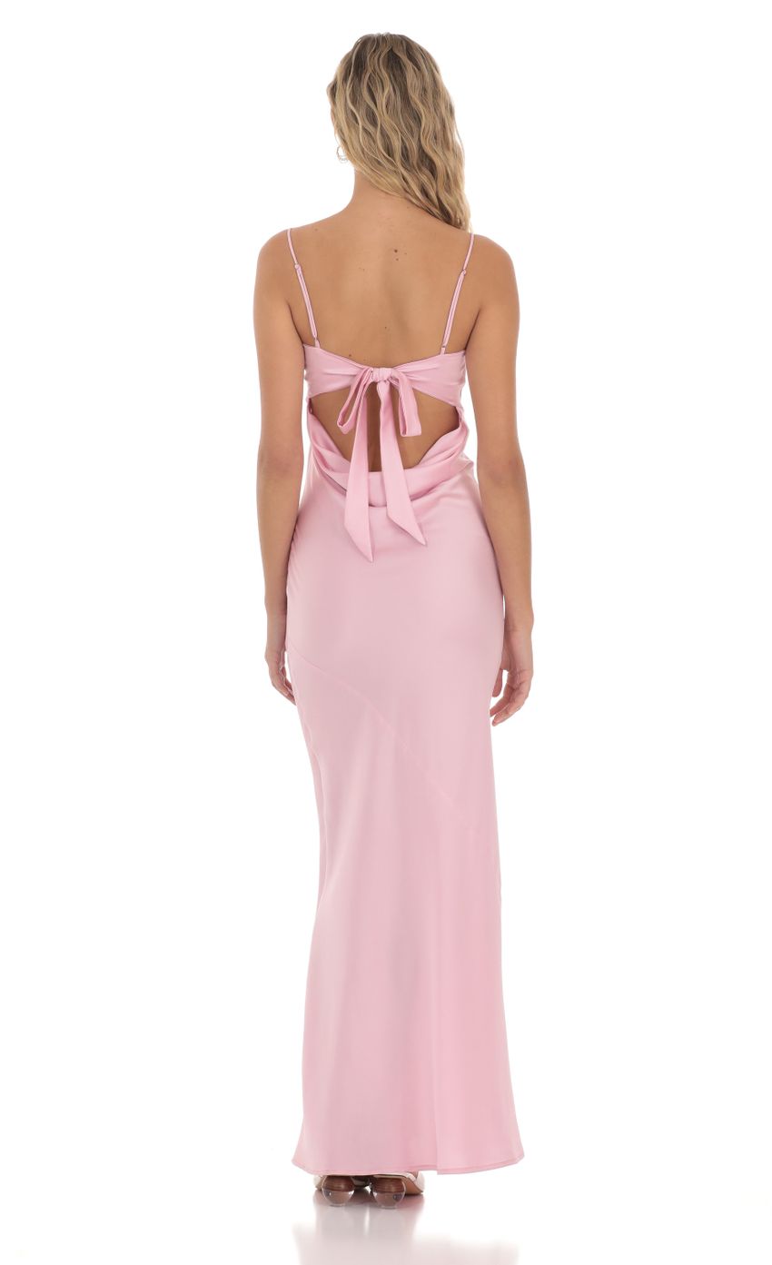 Satin Open Back Maxi Dress in Pink