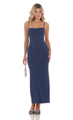 Open Back Bodycon Maxi Dress in Navy