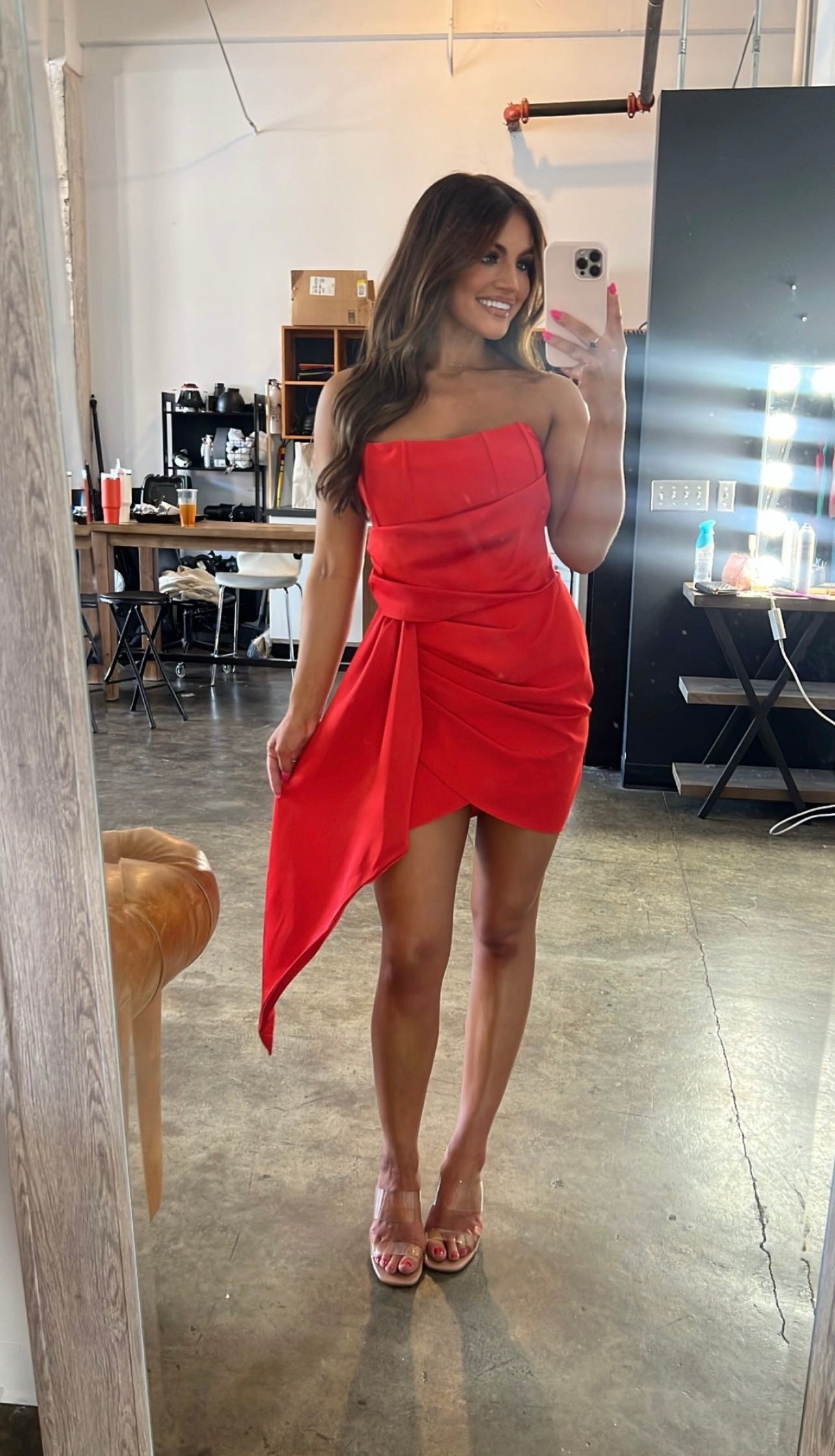 Draped Bustier Dress-Red