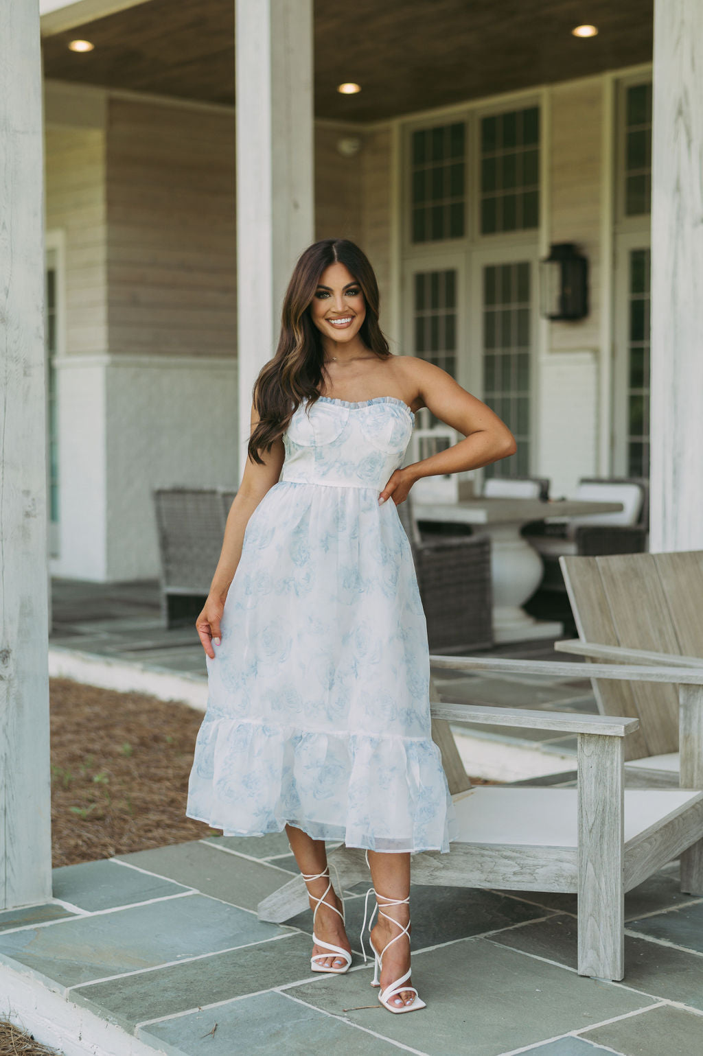 Elegant Strapless Floral Dress