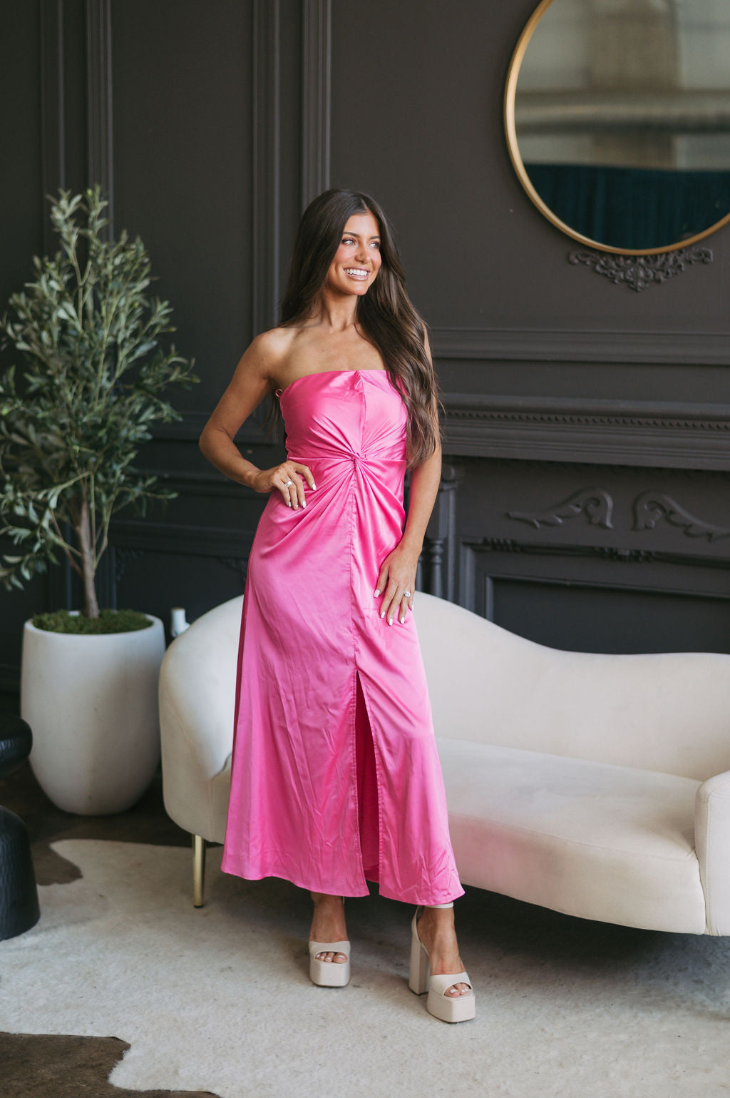 Luna Strapless Satin Dress Pink