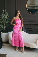 Luna Strapless Satin Dress Pink