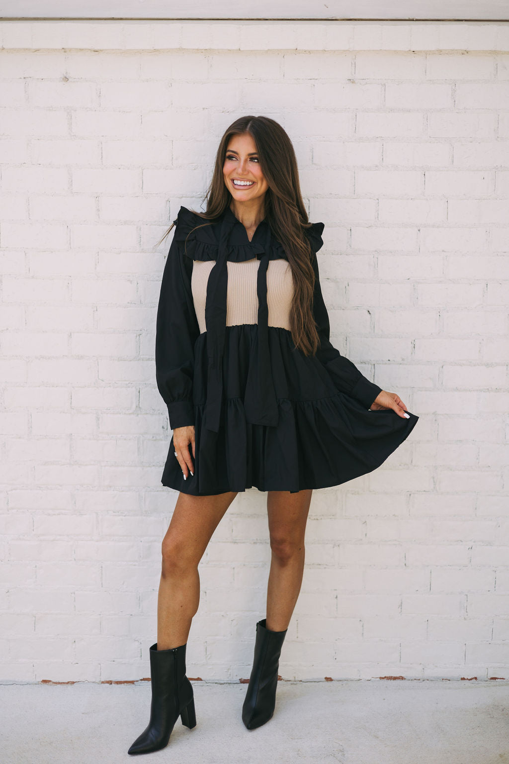 Sweater Contrasted Ruffle Dress