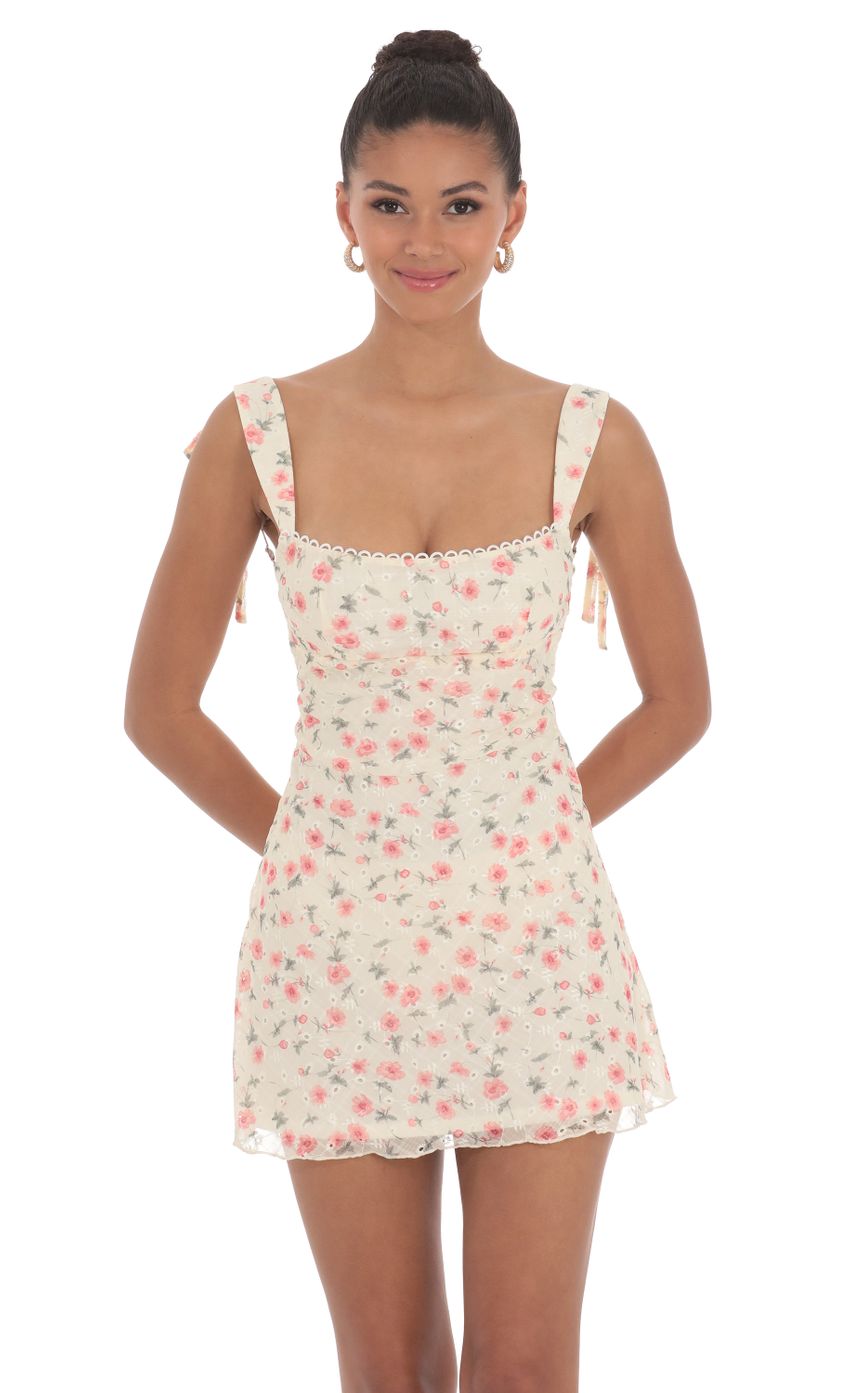 Floral Open Back Dress in Cream