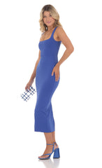 Square Neck Bodycon Midi Dress in Royal Blue