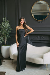 Strapless Satin Gown-Black